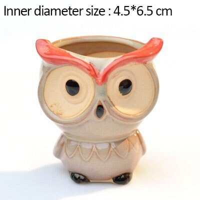 maison jardin décoration en céramique fleur Pos mignon hibou Miniature modèle Succulent Pot de fleur planteur décorations de bureau: E