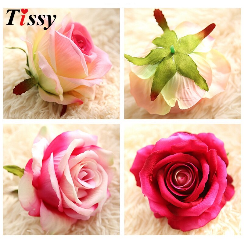5PCS 10CM Artificial Flowers Rose Silk Flowers Rose Flower Heads DIY Supplies for Home Wedding Party Decoration