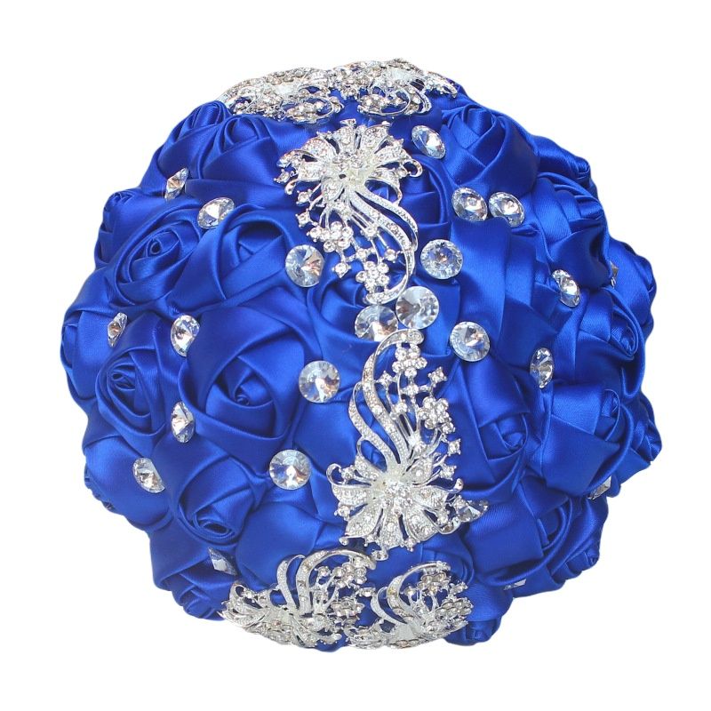8 Styles 15cm Jewelry Beaded Wedding Flower Bridal Bridesmaid Bouquets Royal Blue Ribbon Bouquets Diamond Brooch Bouquet Small