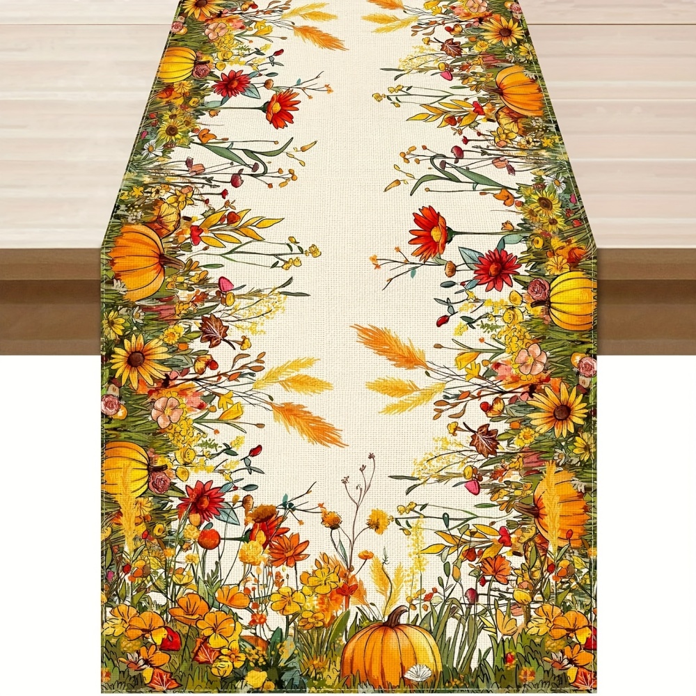 Camino de mesa de calabaza con flores silvestres de Color otoño, decoración de mesa para cocina, comedor, cena, decoración del hogar de otoño, 1 ud.: 32 x 210 cm