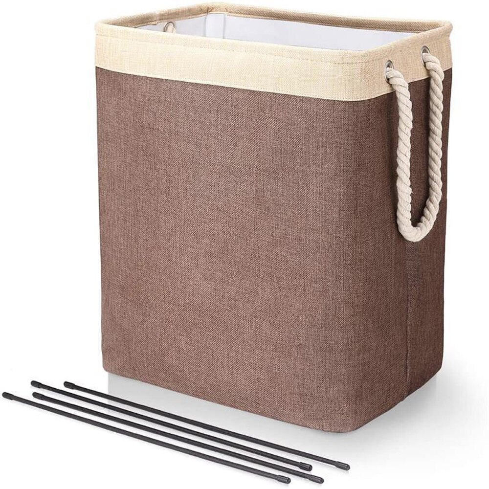 Cesta de lino y algodón para ropa sucia, bolsa de almacenamiento de artículos diversos para el hogar, soporte desmontable, plegable: Brown