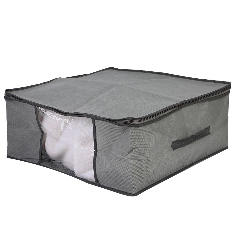 3pcs Non-Woven Fabric Clothing Storage Bag Folding Storage Box Clear Window Zipper Case Clothes Organizer Handles 49x36x21cm: grey 45x45x20cm