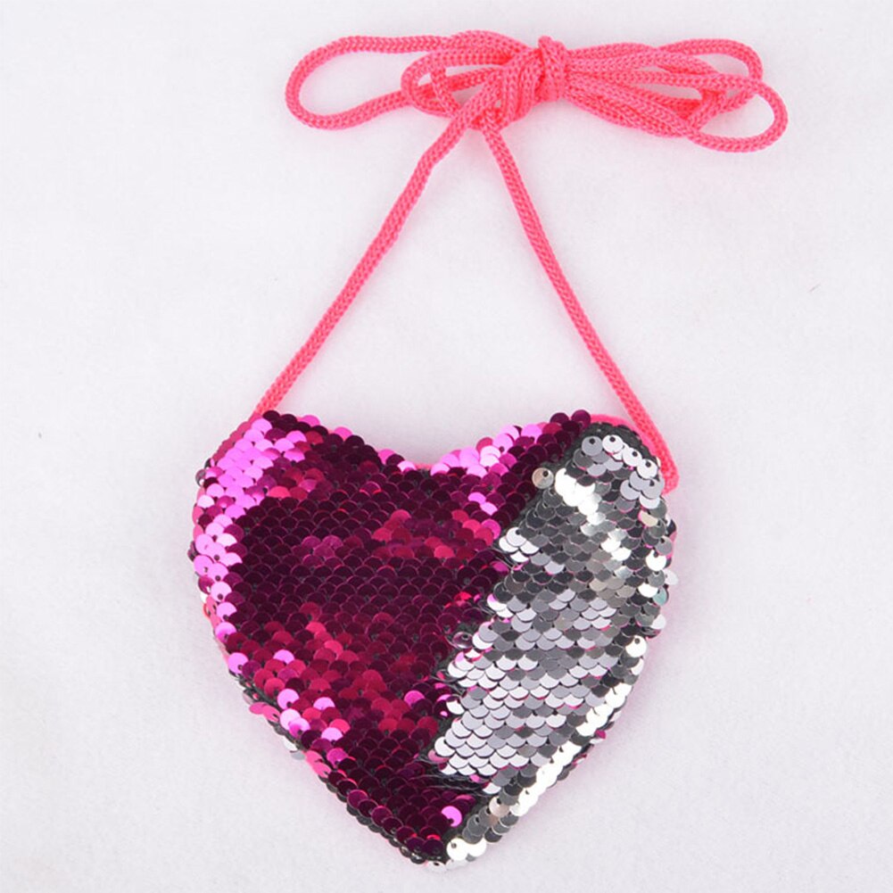 Mini amor corazón niños cumpleaños bolso de mensajero portátil con cordón llavero lindo lentejuelas cremallera monedero de