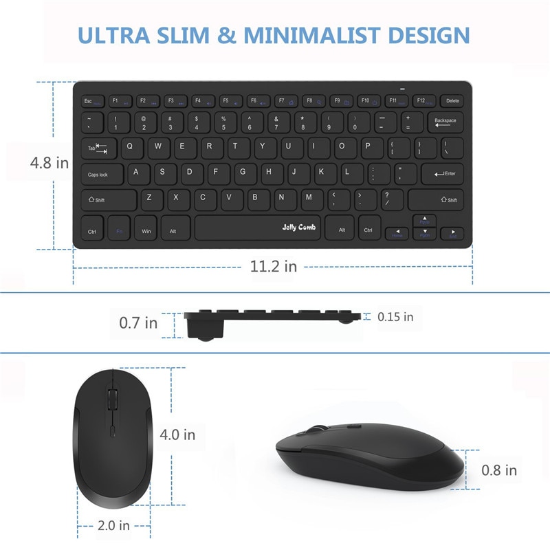 Jelly Comb 2.4GHz Wireless Keyboard Mouse Combo Ultra Slim Compact Portable Keyboard Mice Set For Windows 7/8/ XP/ Vista/10