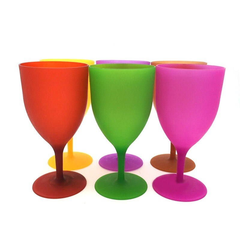 6 Pieces / Set of Plastic Wine Glasses Goblet Champagne Party Picnic Bar Drink Cup Colorful Frosted Cups