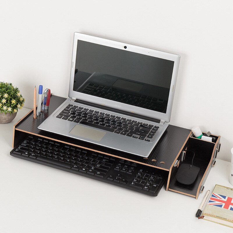 Wood Assembly Laptop Desk Table Monitor Riser DIY Office Storage Shelf Computer Screen Stands Keyboard Organizer Laptop Holder: Black
