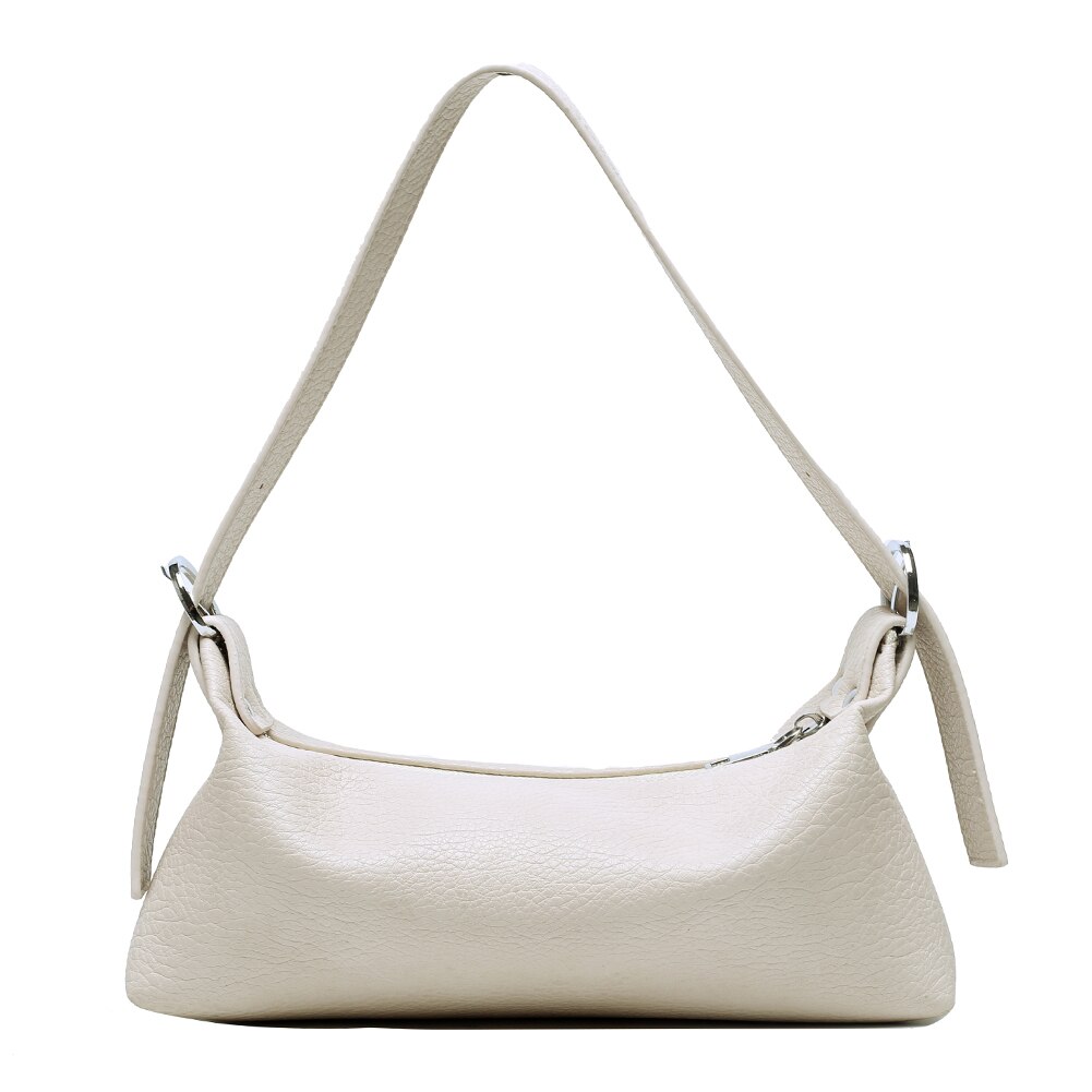 Ensfarvet kvinder pu læder hobo skuldertasker armhule slynge håndtasker enkle skulder tasker: Hvid