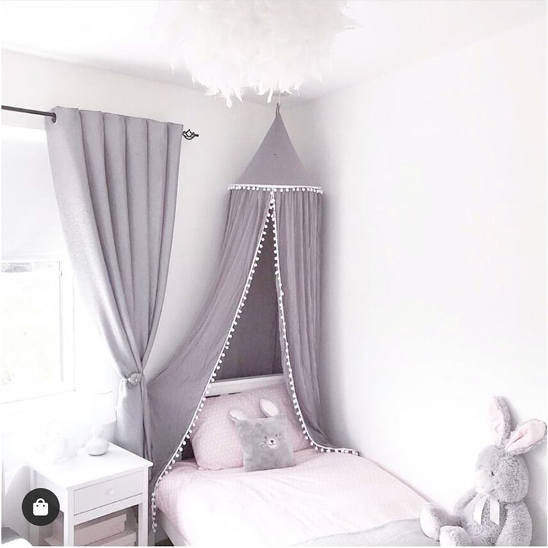 Koodykids Nursery Decor Katoen Luifel Wieg Met Kleine Pompoms Mosquito Baby Boy Girl Room Kids Kinderen Kamer Crib Canopy Decor