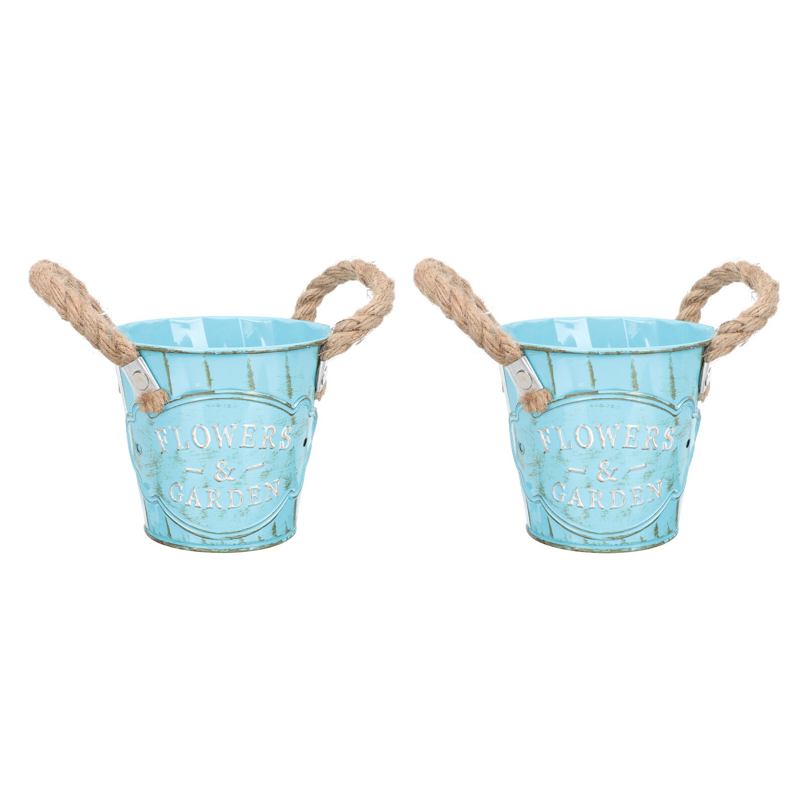 2 Stuks Multifunctionele Plant Pot Plant Bloempotten Vintage Stijl Ijzer Emmer: Blue