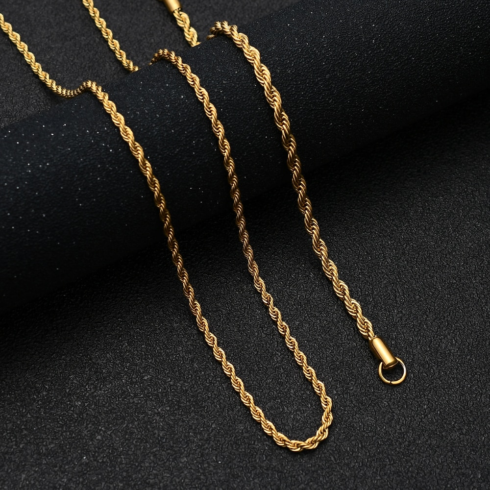 Collar de cadena de giro de oro Chapado en acero inoxidable para hombre y mujer, de 3MM, 316L, de bisutería, precio bajo