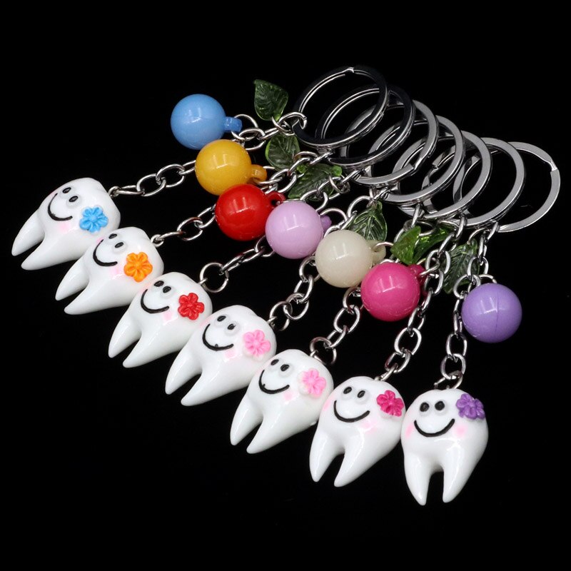 Porte-clés en forme de dents, modèle de Simulation dentaire, accessoires décoratifs, pendentif, anneaux, de clinique dentaire pour enfants, 10/20/50 pièces