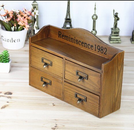 Distressed Light Blue Solid Wood Small Jewelry Box Drawer: brown