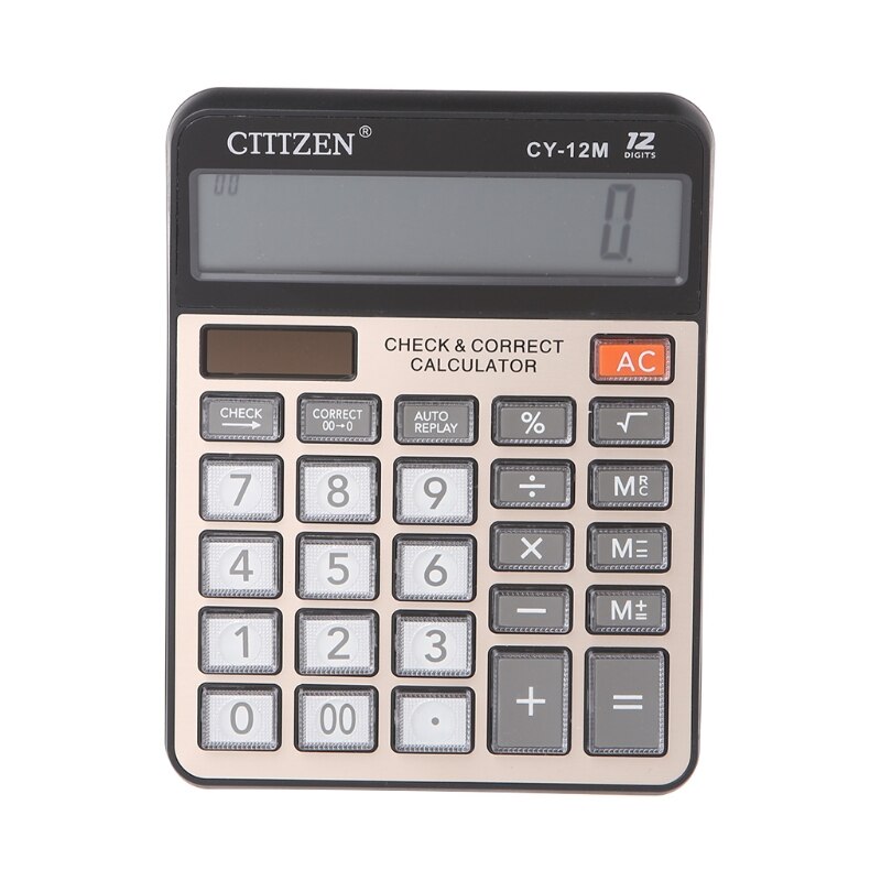 12-Digits Large Display Electronic Calculator Solar Battery Two-Way Power CY-12M
