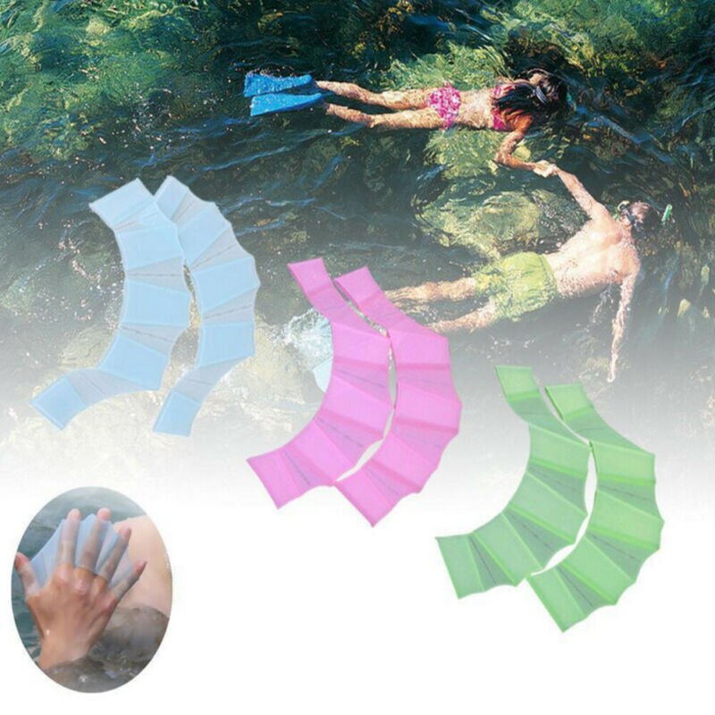 1 Pair Silicone Swimming Hand Fins Flippers Palm Finger Webbed Gloves Paddle