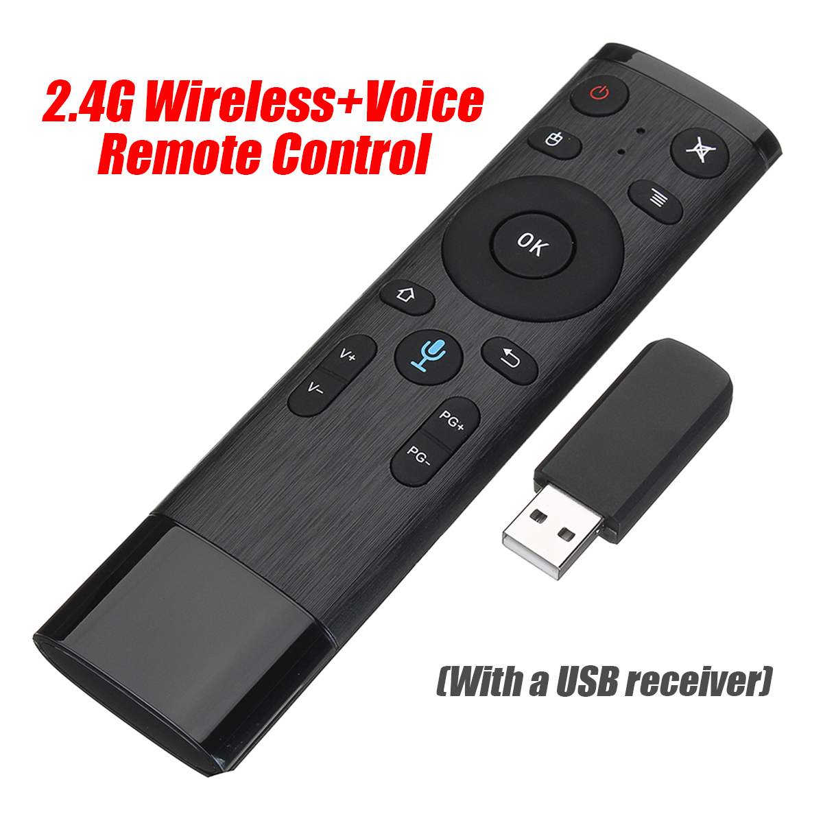 Q5 spraakgestuurde fly air mouse voor gyrosensorspel ,2.4 ghz draadloze microfoonafstandsbediening voor android tv-box, pc: 2.4g draadloos