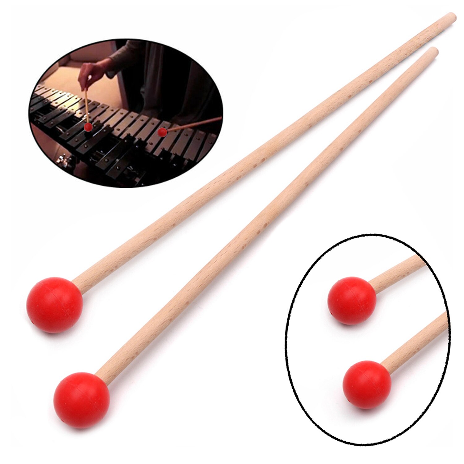 Xylofoon 1 Paar Professionele Xylofoon Marimba Mallet Drumsticks Percussie Onderdelen Lengte 365mm Slaginstrumenten: Rood