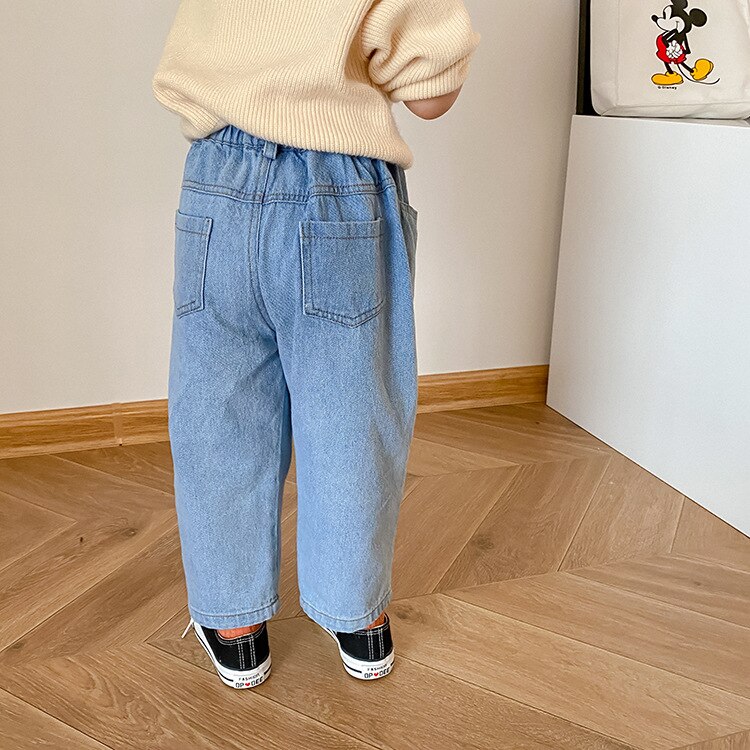 1-7 Years Autumn Girls Patched Jeans Boys Patchwork Denim Pants Kids Trousers
