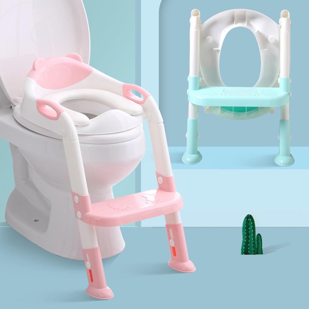 Børnetoilettræning sikkerhedsstige foldesædestol blød pude trin justerbar børnetoiletsædering