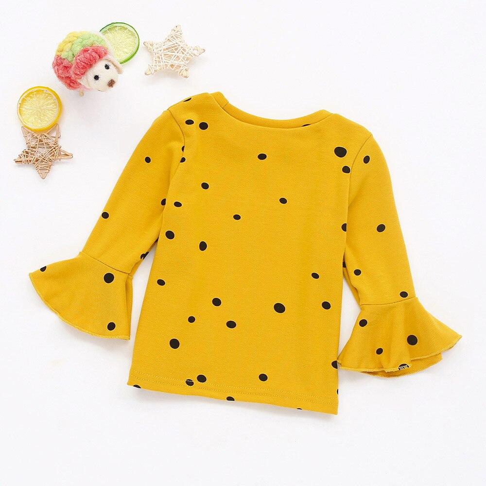 baby girl tops Soft Cotton Long Sleeve Dot Print Soft Toddler Kids Tops Shirt Clothes camiseta: yellow / 18M
