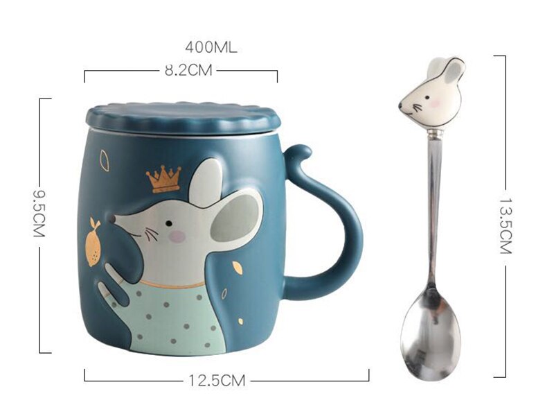 Taza de café con tapa de ratón de dibujos animados, cerámica, jarras de animales, tazas de café, té de la leche, 400ml