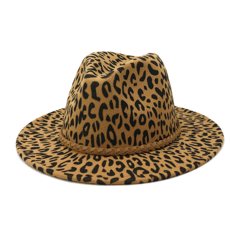 Fs dames vintage brede rand vilt fedora hoeden luipaardprint heren wollen panama jazz pet khaki legergroen wijnrood beige grijze hoed: Kameel