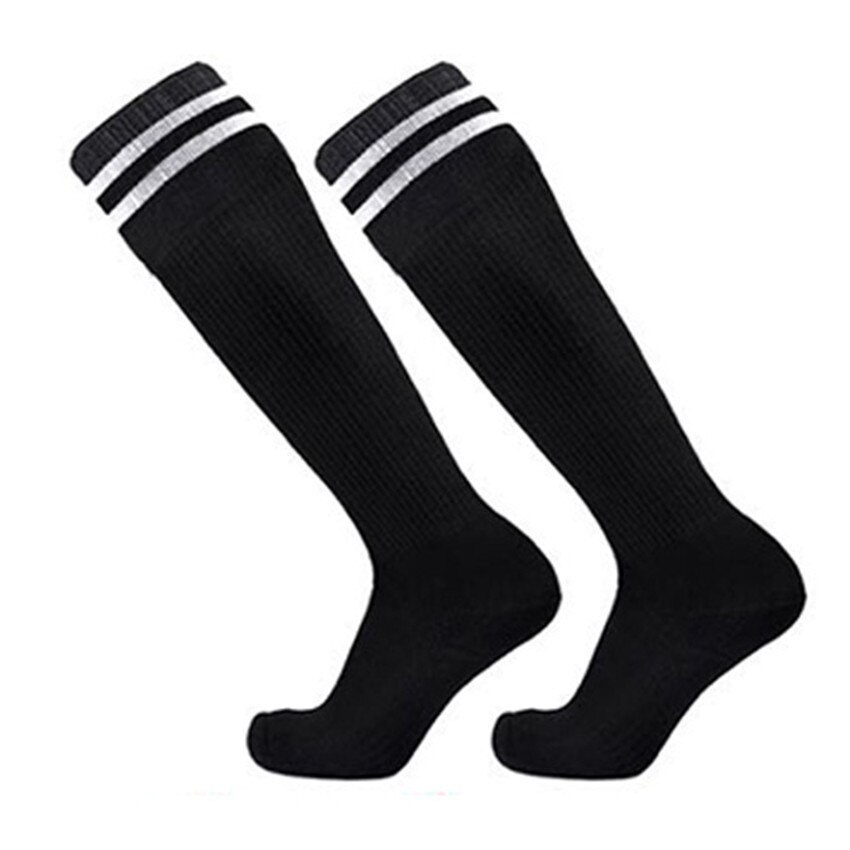 Calcetines de fútbol antideslizantes para niños, medias por encima de la rodilla para estudiantes, de rayas, 3 par/lote: Negro