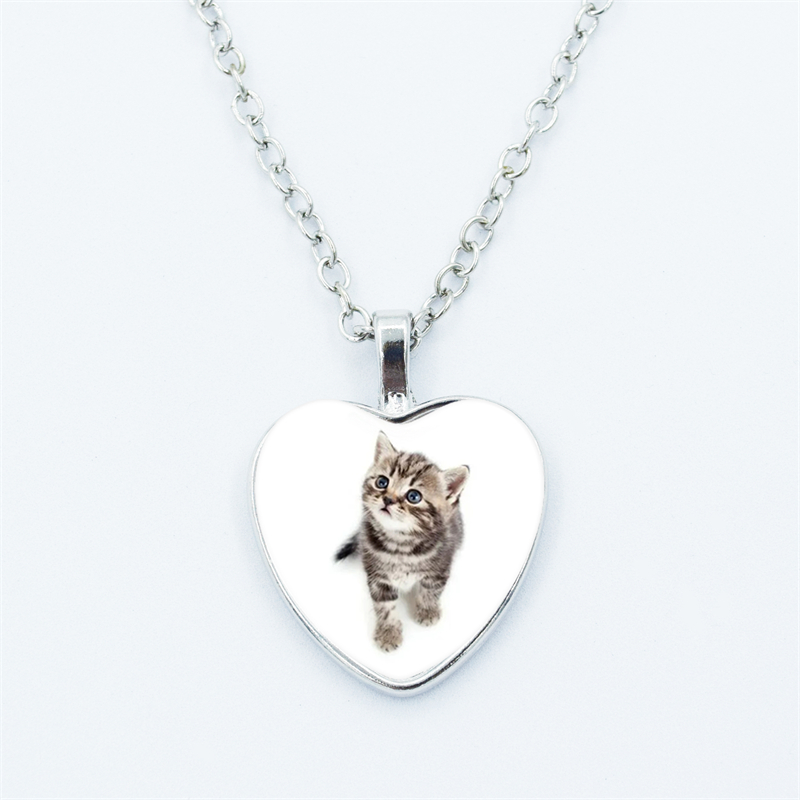 Collar con colgante de corazón de gato para mujer, joyería de cadena fina con cara de gema de cristal y Metal a la , accesorios de para niños: Azul de zinc