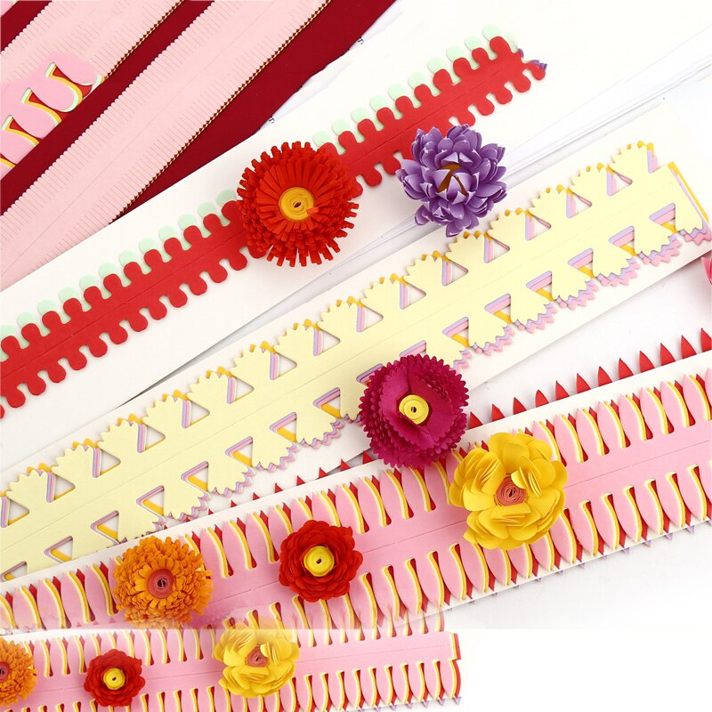 Kunst gjør-det-selv håndlaget farget blomstertype papir quilling blomsterformet stripe rullepapir 5 farger (5 par /10 stk) student origami materiale