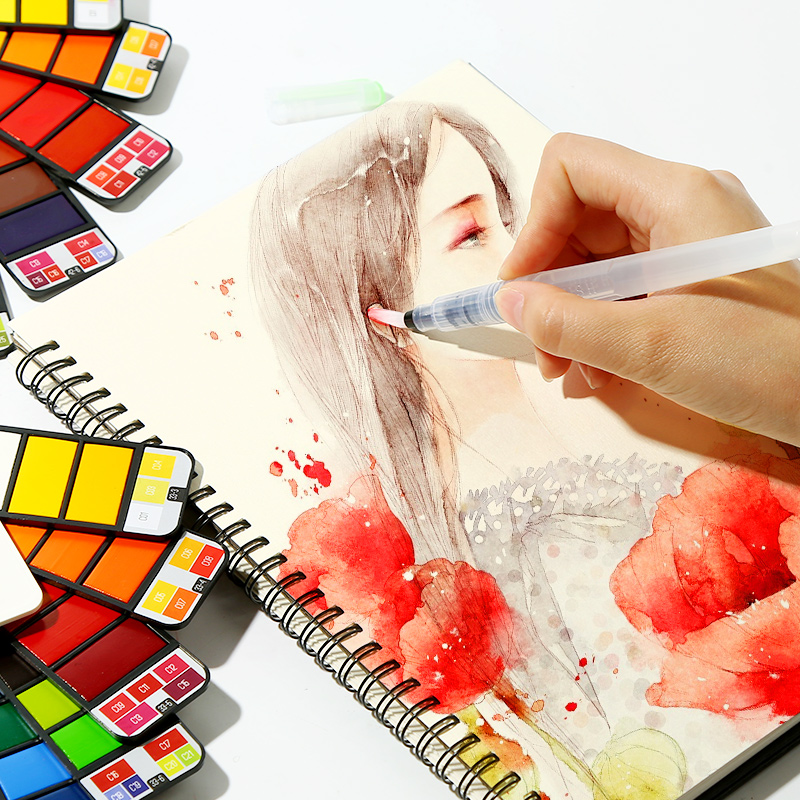 Overlegen 18/25/33/42 farver solid akvarelsæt med gratis vandfarve penselpigment til tegning af kunstartikler