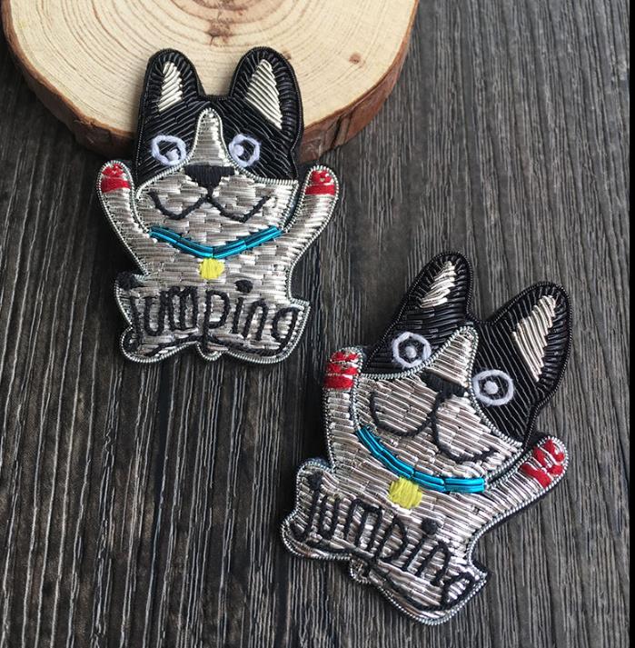 Juping hvalp indisk silke broderet patch broche perle applikation patches vintage broderet badge tøj dekoration