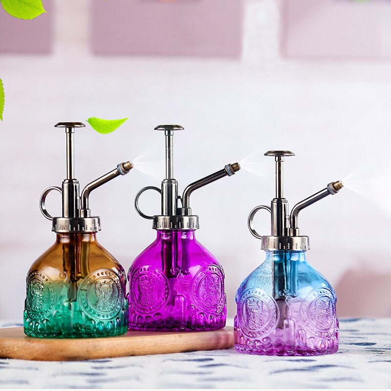 Regadera de vidrio de Color degradado con patrón en relieve, botella rociadora para el hogar para plantas y flores, Mini herramienta rociadora de jardín de 200ML