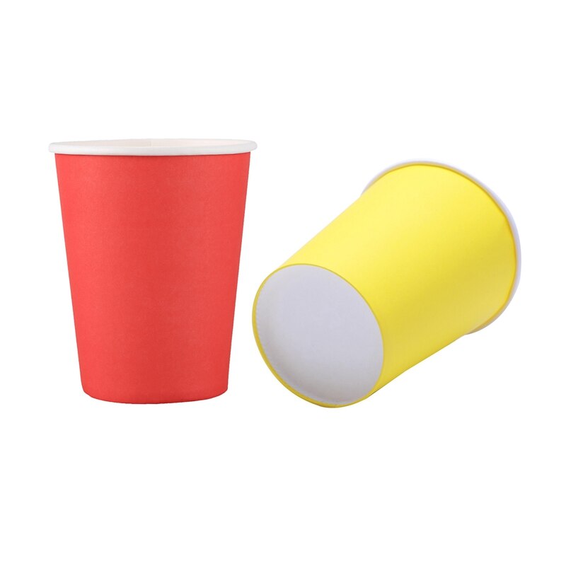 -40 Paper Cups (9Oz) - Plain Effen Kleuren Verjaardagsfeestje Servies Catering (Rood & Geel)