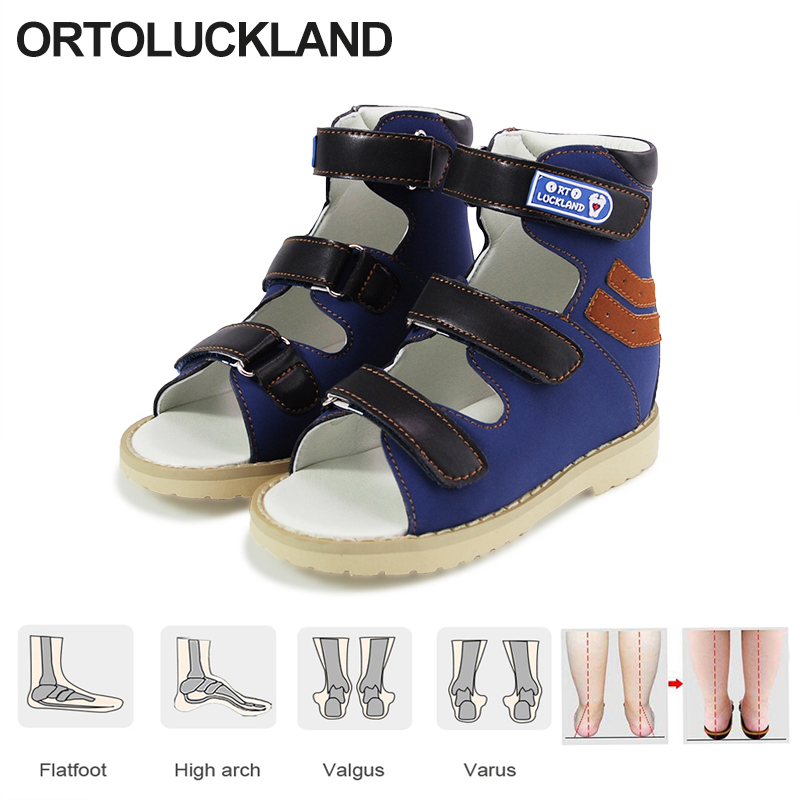 Sandales d'été pour enfants, chaussures orthopédiques pour garçons, , bleu, respirantes, légères, en cuir Nubuck, Support d'arc