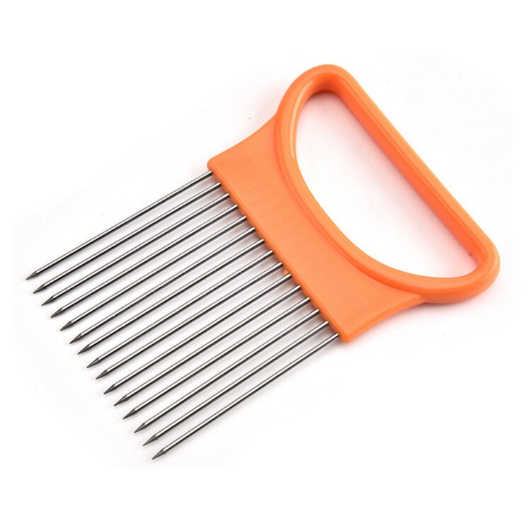 Ui Naald Ui Vork Groenten Fruit Snijmachine Tomaat Cutter Snijden Veilig Aid Houder Roestvrij Staal Keuken Gereedschap: Orange