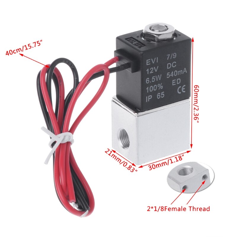 Normally Closed Solenoid Valve 12V DC 1/8" w/Wire For Water Air Gas