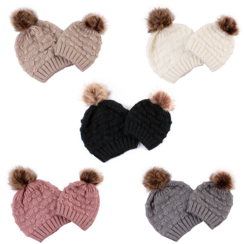 2pc mamma låve strikket ull hatt baby vinter varm hette pompom boble lue hattemaker baby strikk soild bomull blanding kvinner varm vill søt