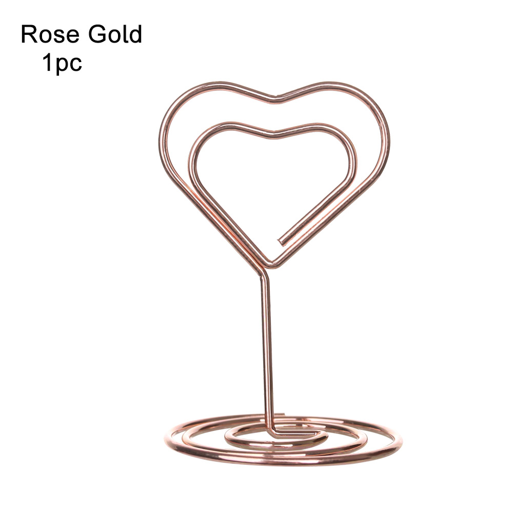 Cool bryllupsfest skrivebordsdekoration bordkortholder romantisk hjerte diamant fotoklip bord nummer stativ papirklemme: Type 1- rosa guld