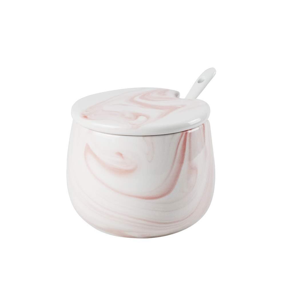 Sugar Bowl, Ceramic Black White Marble Sugar Bowl with Lid and Spoon for Home and Kitchen: Pink