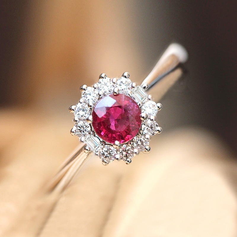 Anillos de piedra de circón rosa roja para mujer, Color plateado Vintage, anillo de compromiso de amor, joyería nupcial de lujo para boda