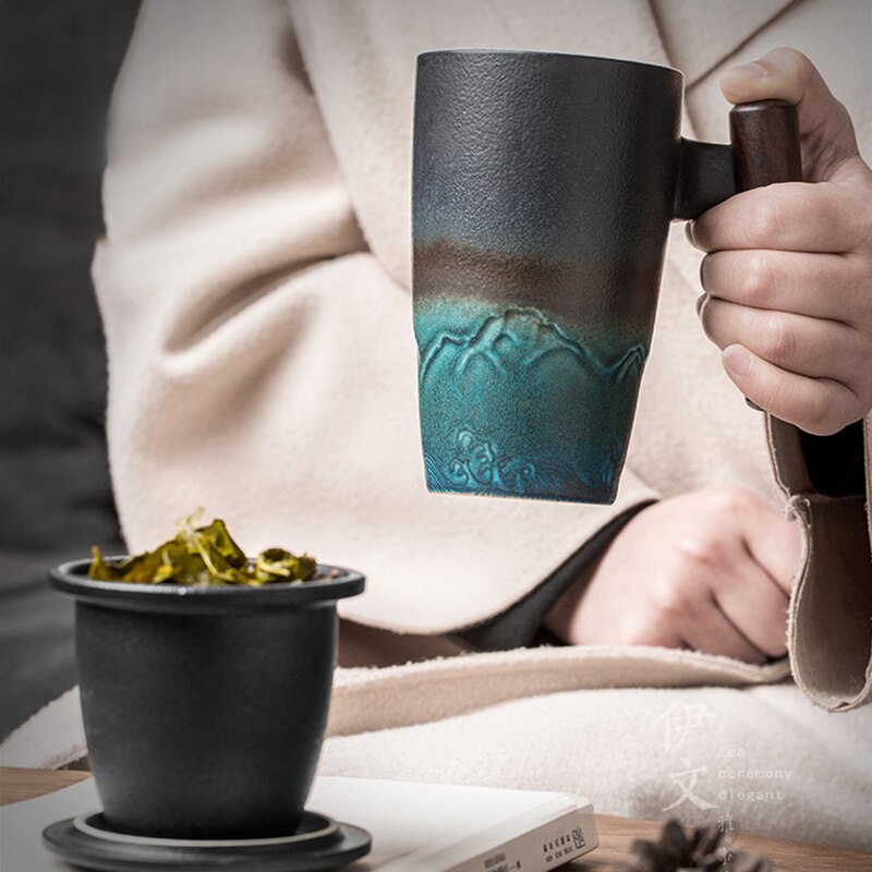 Keramisk filter te kop håndlavet krus kontor tekop med låg blå kopper og krus dehua skønhedsglaseret retro kop kaffe