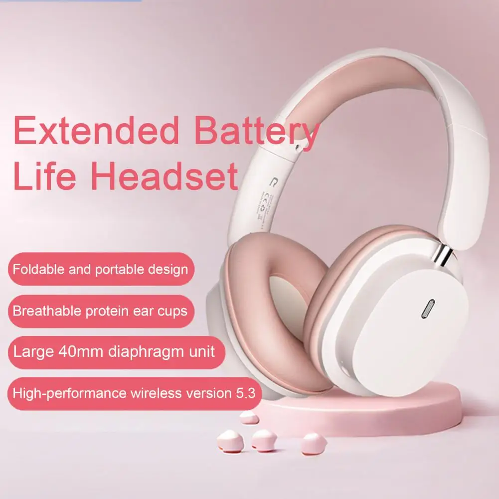 Bluetooth 5.3 Wireless Headphones HIFI Stereo Portable Over-ear Business Headset Low Latency Gaming Earphones With Mic