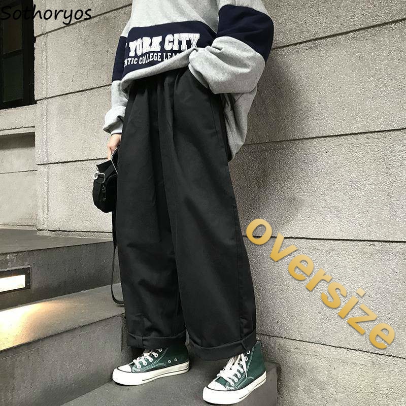 Calça feminina estilo coreano, calça feminina estilo solto, simples, retrô, estilo harajuku