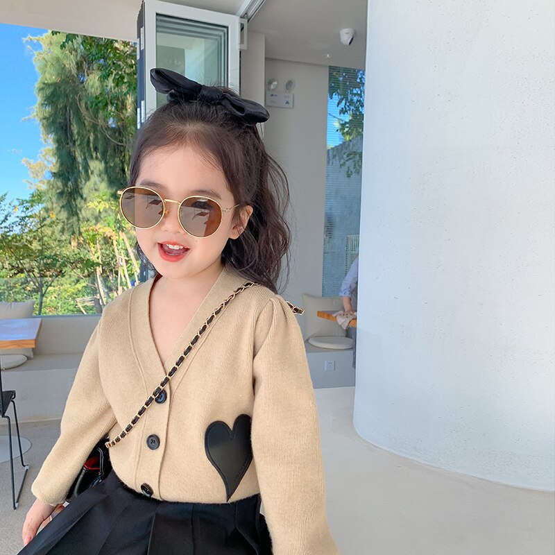 Kinderen Meisjes Beige Vest Trui Voor Kinderen Breien Lange Mouw Lente Jas Uitloper Casual Kleding