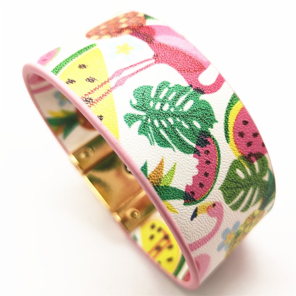 Joias de couro femininas zebra, verão, praia, moda feminina, pulseira de flor, abacaxi, frutas: color 2