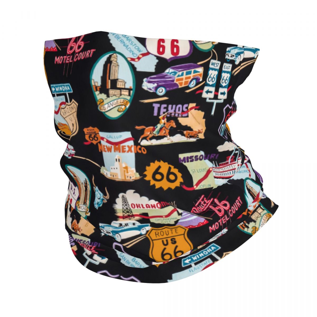 Benutzerdefinierte Ride The Route 66 Bandana Halstuch Gesichtsschal Abdeckung Biker Motorrad Cruise America Highway Stirnband Schlauch Sturmhaube: Elfenbein