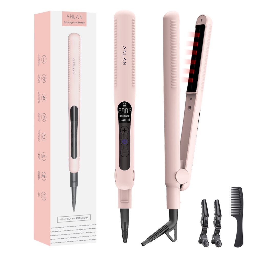 Plancha de pelo infrarroja, plancha de pelo iónico negativo, plancha plana de cerámica, plancha alisadora de pelo rápido ANLAN: EU