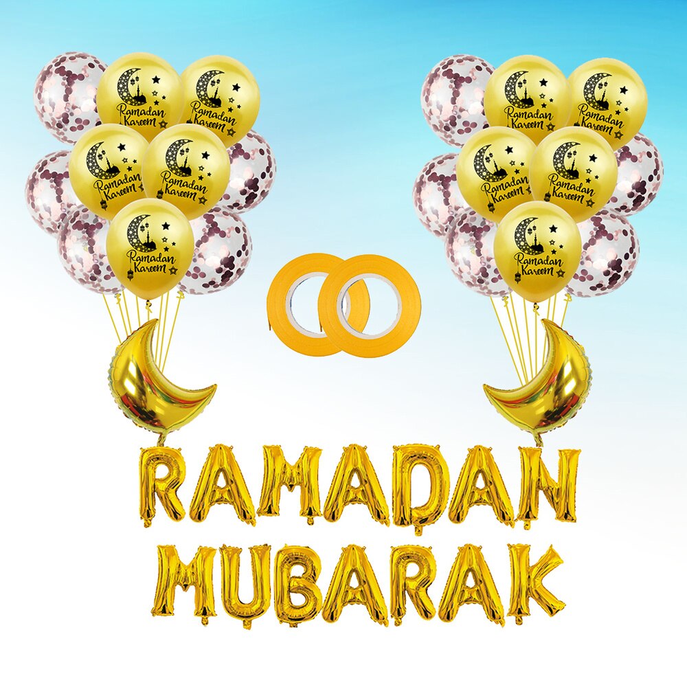 38Pcs Golden Moslim Ramadan Latex Confetti Ballonnen Brief Afdrukken Ballonnen Aluminiumfolie Ballonnen Ornamenten Set Eid Mubarak La: Picture 3