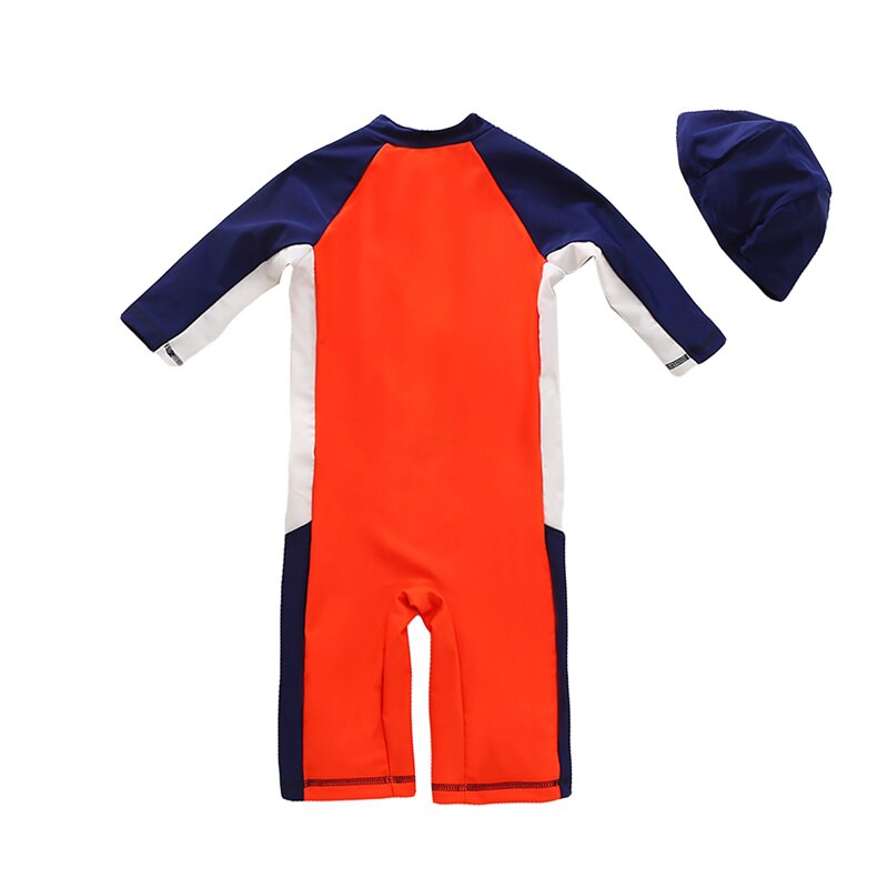 Maillot de bain à la pour enfants garçons, ensemble 2 pièces, imprimé cocotier, col en v, manches longues, combinaison une pièce + casquette de couleur unie pour enfants