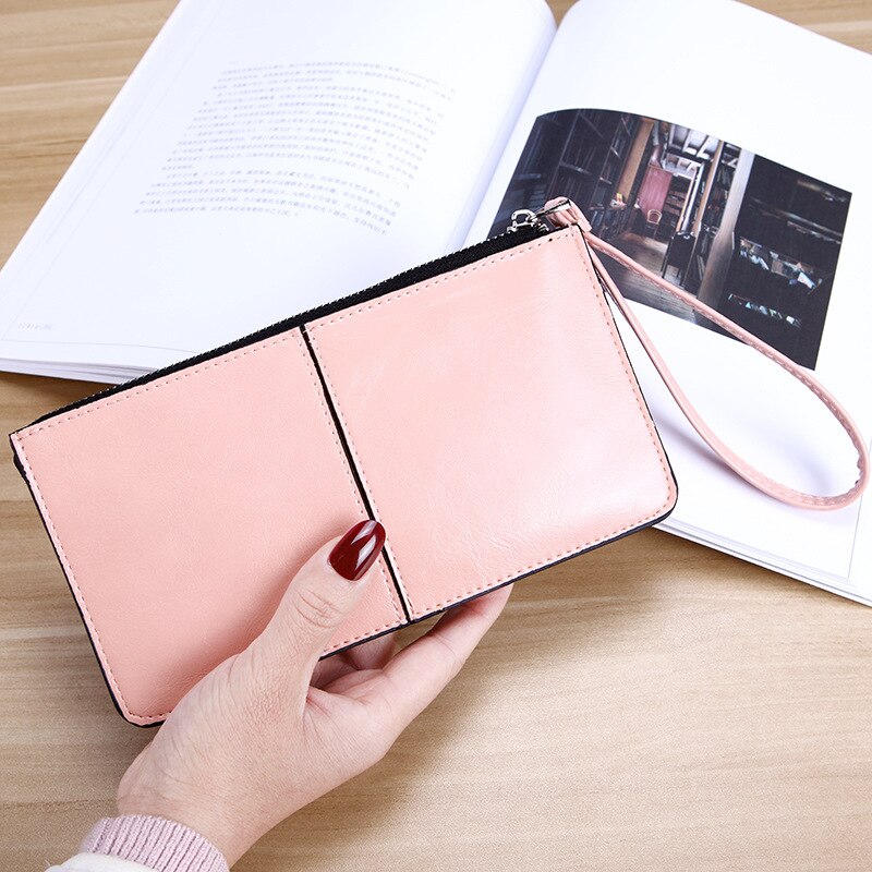 2022 Women's Zipper Clutch Wallet Ladies PU Leather Long Women's Mobile Phone Bag Card Holder Bag Handbag Convenient Wallet: 20146 pink