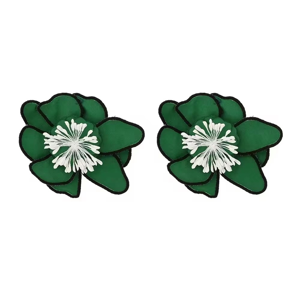 Vedawas boucles d'oreilles fleur, bohême Maxi tissu 3D fleur charme couche grand tissu fait à la main clou Floral femmes boucle d'oreille bijoux de mariage: Estampage à chaud